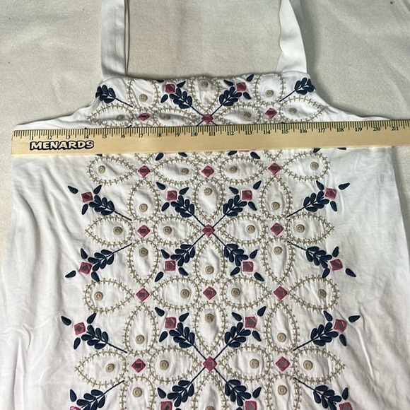 J.JIll Sleeveless Dress Midi Embroidery  Womens Size Large White Tassels - Picture 5 of 8